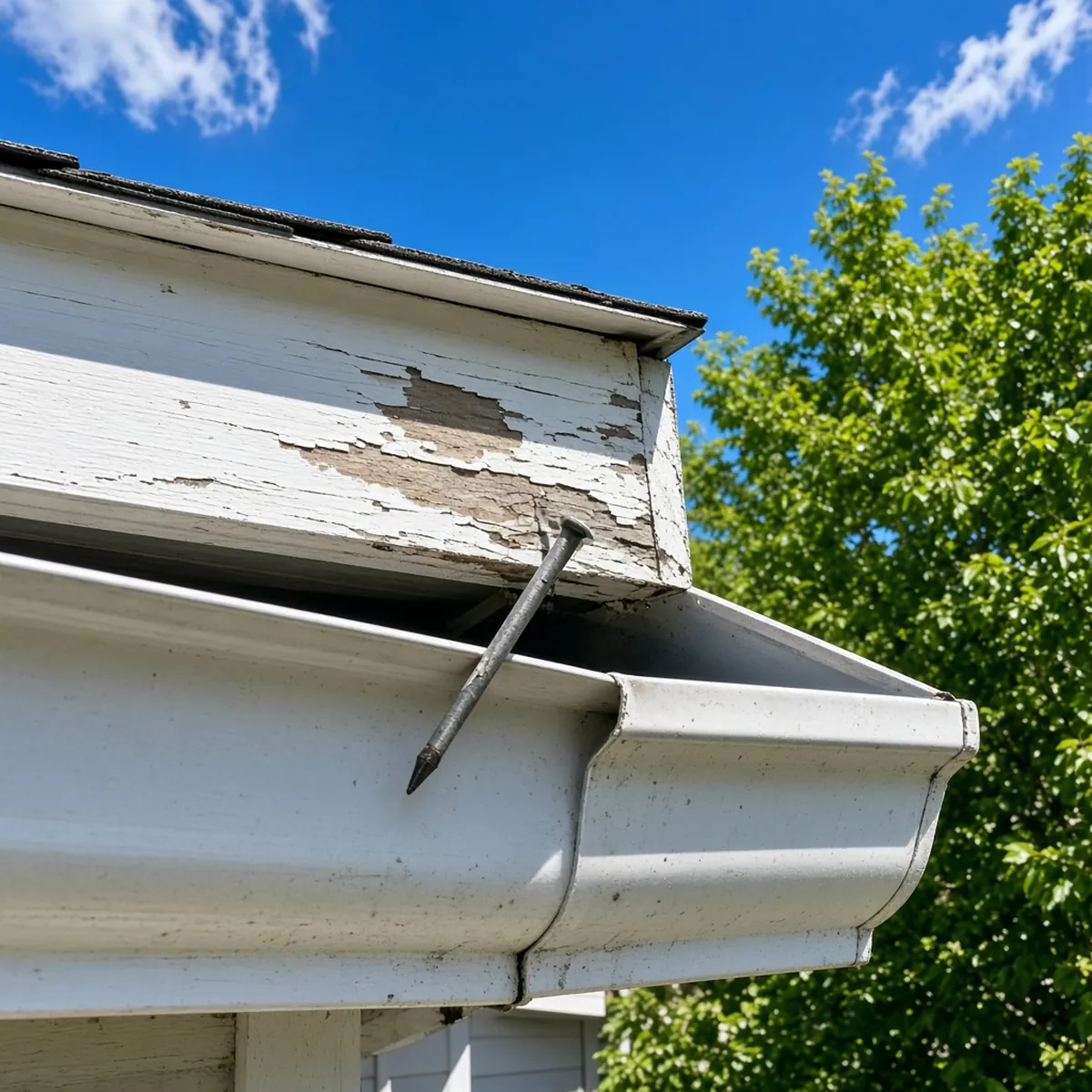Gutters pulling away from fascia board on a North Carolina home showing bracket failure
