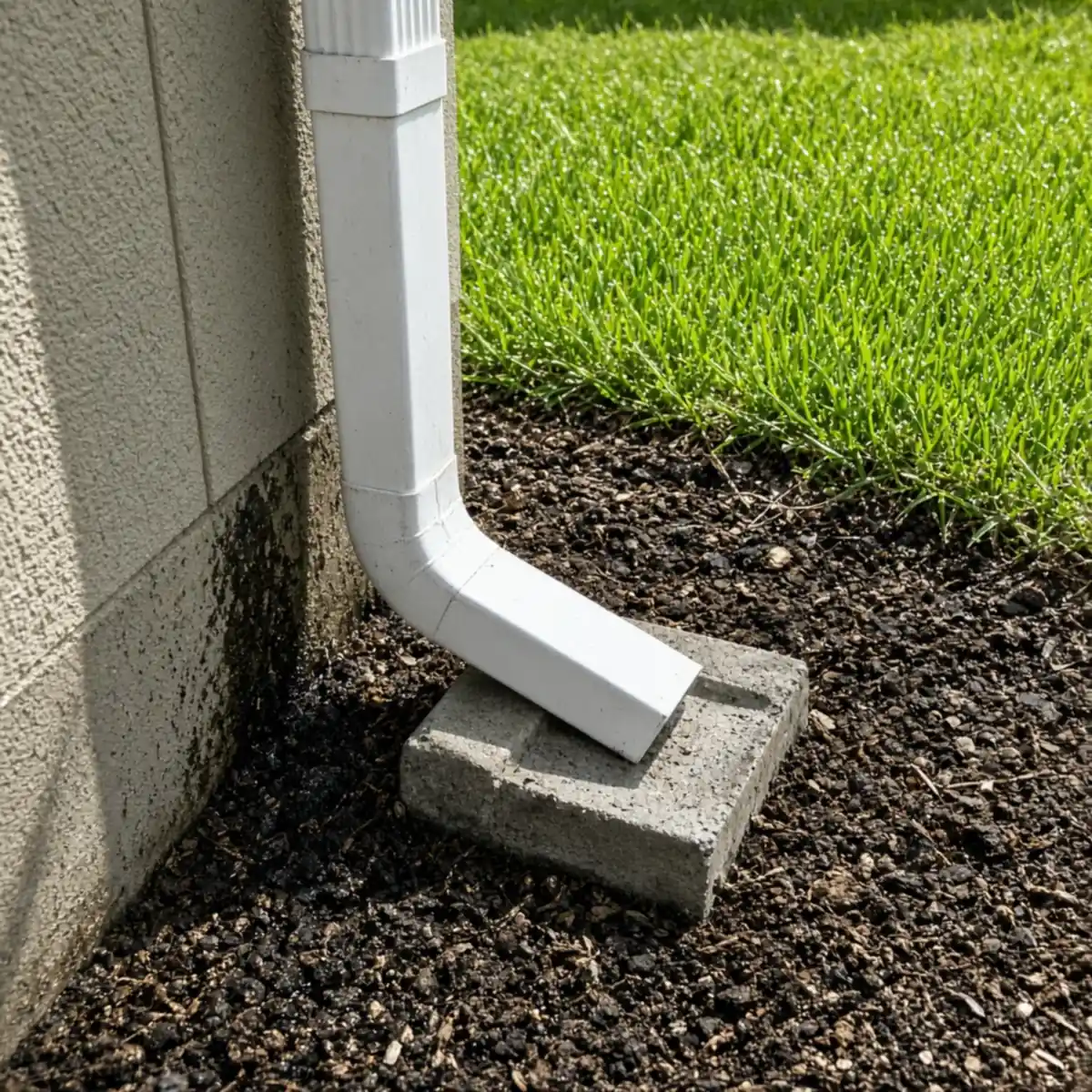 Downspout and splash block installation on a home in Johnston County NC